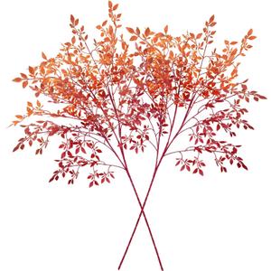 2Pcs 43.3in Artificial Fall Branches, Fake Ficus Twig Plants with Leaves for Thanksgiving Autumn Home Office Wedding Vase Filler Table Centerpiece Fireplace Decor (Orange Nandina)