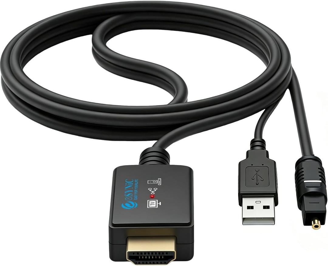 ESynic 192KHZ eARC to Optical Converter-Integrated Cable Designed-5 ft Long-USB Powerd eARC/ARC Audio Extractor-Plug& Play-Dolby5.1 & DTS 5.1 Formats-Only from HDTV to Optical Soundbar-No CEC