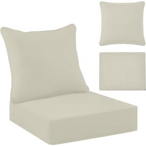 Tingjoo 1 Set 24x24x4 Inch Outdoor Chair Cushions Cover, Waterproof UV Resistant Patio Cushion Replacement Seat Slipcovers, 24x20 Back Cover with Zipper for Furniture Deep Seat Sofa (Beige)