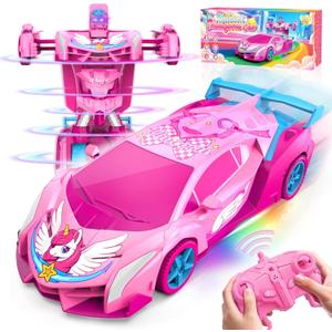 Unicorn Transform RC Cars for Girls Toys with Rainbow Eyes & Underbody Lights, Fast 360Rotation & 2.4GHz Robot Remote Control Car One-Button Deformation,Birthday gifts for 3-12 Year Old Girls