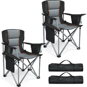 Camping Chairs, 2 Pack Oversized Heavy Duty Fully Padded Outdoor Folding Chairs with Cup Holder, Cooler Bag and Side Pocket, Support 400 LBS, Carry Bag Included, Versatile for Sports,Outdoors & Lawns