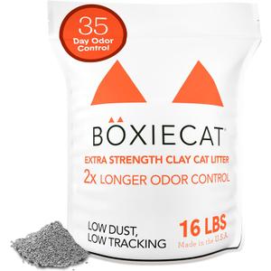 Boxie Extra Strength 35 Day Odor Control Clumping Clay Cat & Kitty Litter 16lb, 99.9% Dust-Free, Probiotic Formula, Long-Lasting, Veterinarian Approved, Easy Scooping for Multi-Cat Homes