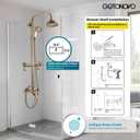 gotonovo Bathroom Exposed Shower Faucet Outdoor Shower System 8 Inch Rainfall Shower Head Set with Tub Spout and Handheld Spray Double Cross Handles Wall Mount with Shower Shelf Antique Brass