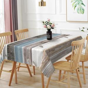 54x70inches Rustic Wood Tablecloth Blue Grey Grunge Wood Planks Barn Themed Rectangular Table Cover Waterproof Stain Resistant Fabric Table Cloth for Dining Room Kitchen Farmhouse Decor