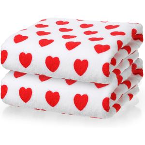 Frienda 2 Pcs Valentine Hearts Cotton Bath Towels Gift for Women 55 x 28 Inch Red Pink Hearts Soft Cotton Bath Towels Valentine's Extra Absorbent Quick Decorative Hand Towel for Bathroom Decor(Red)