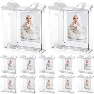 12 Set My 1st Birthday Party Favors Supplies First Birthday Photo Frame First Anniversary Decoration with Clear Plastic Crystal Boxes and Satin Ribbon Bows Set Souvenir Return Gift for Party Guests