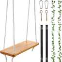Wooden Tree Swing,Wooden Swing for Adults/Kids with 500lbs Load Capacity Waterproof Wooden Swing Seat Adjustable Hemp Rope Plus Tree Straps 100 inch for Indoor,Backyard,Garden,Playground (Flower)