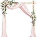 Ling's moment Wedding Arch Flowers with Drapes Kit-Pack of 5, 2pcs Flower Arrangements 3pcs Sheer Hanging Drapes White Ceremony Arbor Backdrop Artificial Rose Floral Decorations, Blush Cream