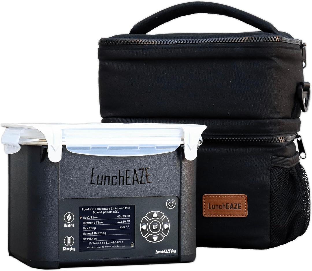 LunchEAZE Pro Cordless Heated Lunchbox  Battery-Powered, 4-Cup Capacity, 220F Max, Automatic Scheduled Heating, Insulated Bag Included for Hot Meals Anywhere
