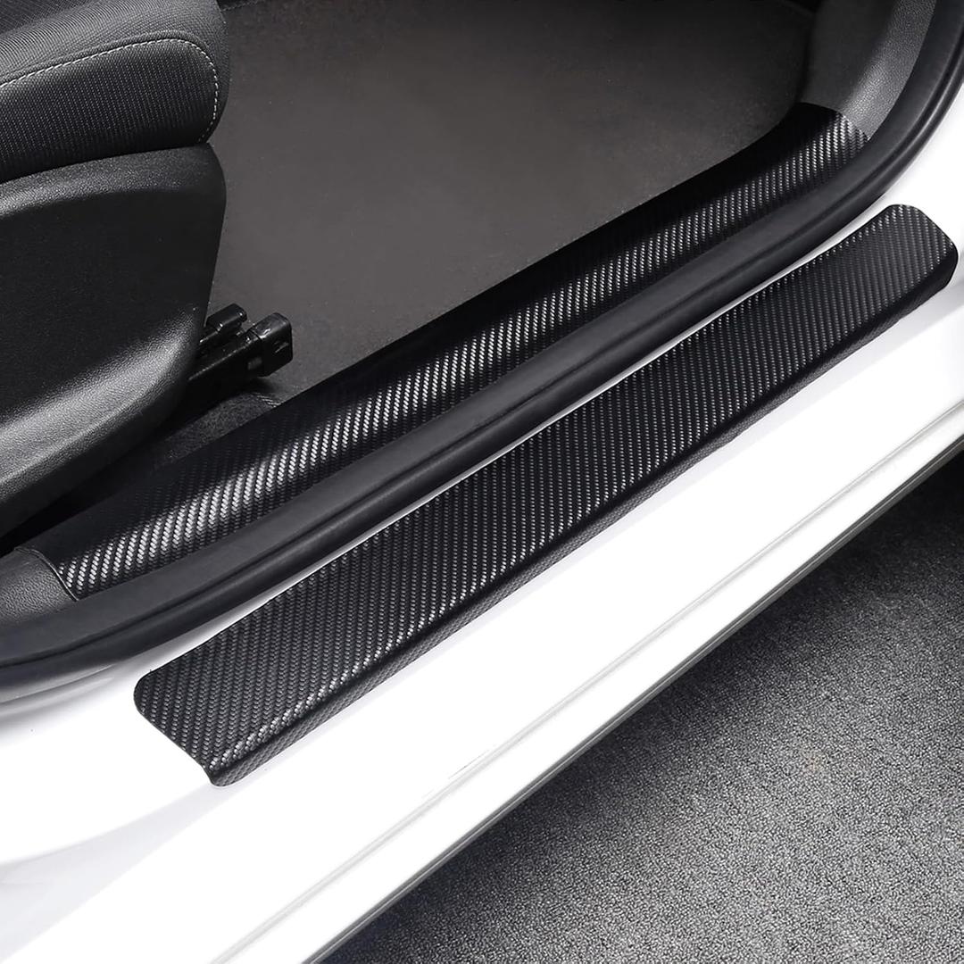 Inner Door Sill Protectors for Toyota RAV4 2020-2024, 4-Piece Set Anti-Scratch Scuff Plates, Matte Carbon Fiber Texture, Full-Coverage Crown Adhesive No Edge Lifting, Paint-Safe Removable Entry Guards