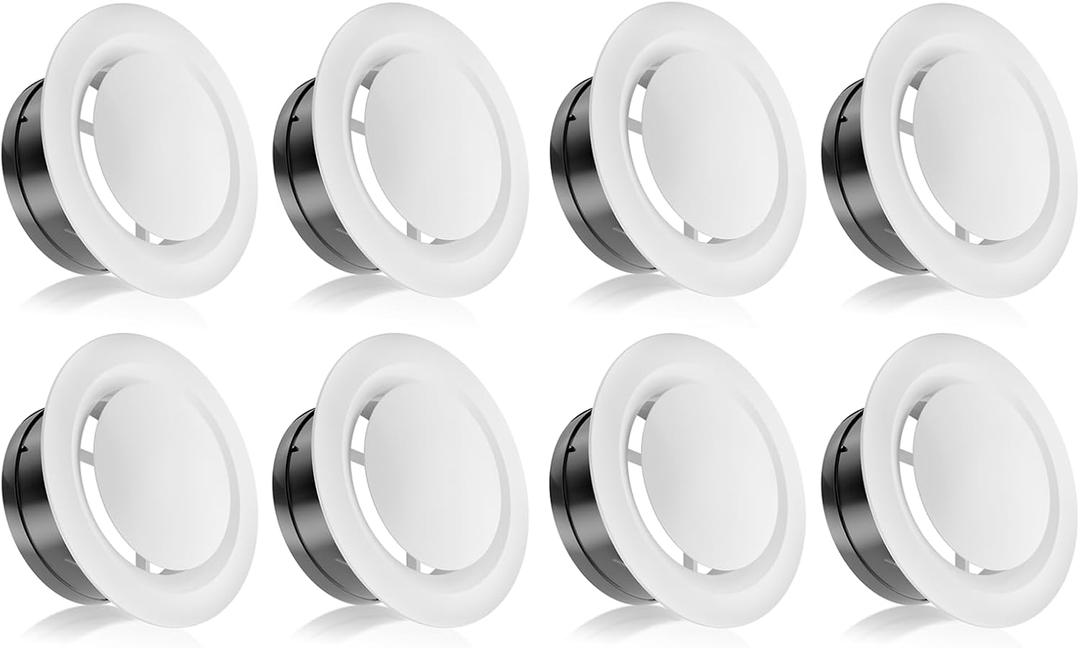 HG Power 6 Inch Soffit Air Vent Cover Adjustable - 8 Pack White ABS Round Ceiling Vent for Living Room, Attic, Bathroom, Kitchen Ventilation - Opening Size 5.66"