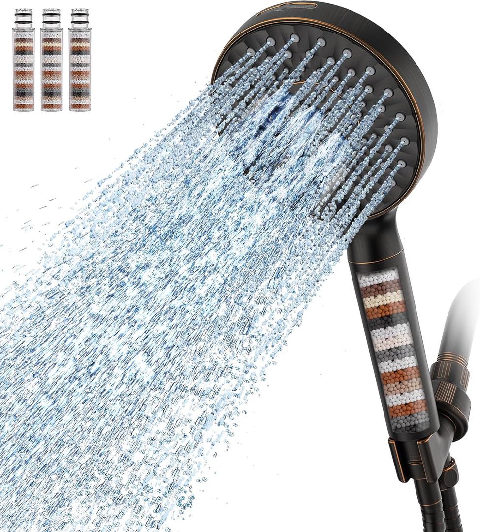 SR SUN RISE Filtered Shower Head with Handheld High Pressure 9 Spray Mode Showerhead Detachable Shower Head Water Softener Filters Beads for Hard Water Remove Chlorine 4 Filters ORB (Oil Rubbed Bronze)