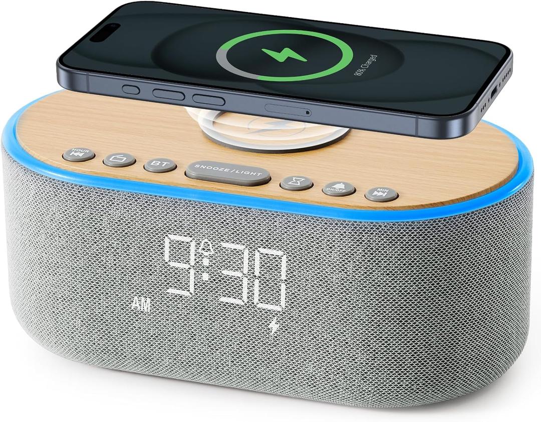 uscce Alarm Clock Bluetooth FM Radio: 10W Stereo Sound Speaker - Fast Wireless Charging for iPhone Samsung - Dimmable Clock Radio for Bedroom (Gray - White Digits) uscce Alarm Clock Bluetooth FM Radio: 10W Stereo Sound Speaker - Fast Wireless Charging for iPhone Samsung - Dimmable Clock Radio for Bedroom (Gray - White Digits)