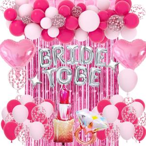 Classy Pink Bachelorette Party Decorations - Rose Red Hot Pink Balloons Bride To Be Balloons Fringe Curtain for Girls Last Rodeo Bridal Shower Bride To Be Bachelorette Decorations Naughty