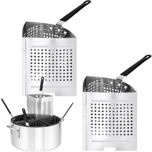 LemonRoad 2 Pack 5 Qt Stainless Steel Pasta Strainer Baskets Inserts Quarter Strainer Basket Skimmer with PVC Handles for 20 Qt. Pasta Cooker Pot for Boiling Noodle Blanching Vegetables Seafood