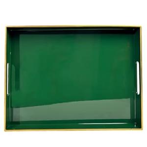 Umisriro Large Green Rectangular Decorative Tray – Plastic Serving Tray with Handles for Coffee Table, Ottoman, Living Room, 15.7” x 11.8” x 1.6