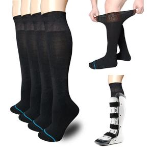Walking Boot Socks Replacement Sock Liner for Orthopedic Walker Brace,Tube Socks Under Air Cam Walkers and Fracture Boot Cast Surgical Leg Cover Black 2 Pairs