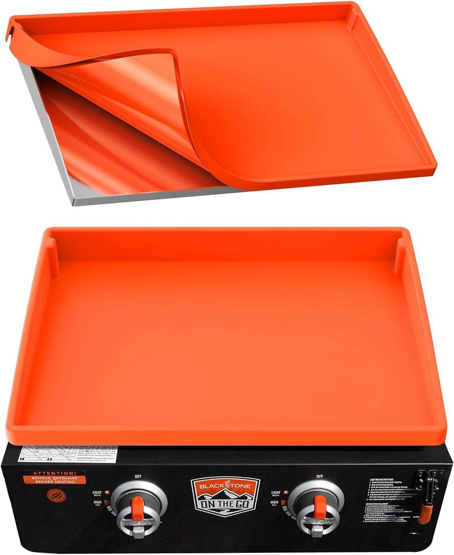 BANGIE 22" Silicone Griddle Mat for Blackstone Accessories - Anti-Warping & UV-Resistant Cover for Tabletop Portable Flat Top Grill, Blocks Condensation Rust (Orange) (21.8" x 15.7" x 1")