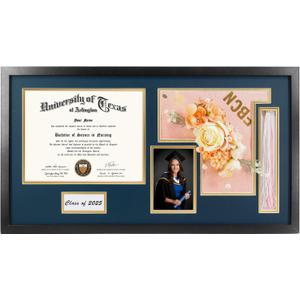 GraduationMall Class of 2026 Graduation Shadow Box Frame for 8.5x11 Diploma & 4x6 Photo with Graduation Cap & Tassel Holder Wood Display Case