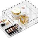 Scalloped Acrylic Tray for Makeup, 10" x 12" Organized Tray Insert Upgraded 1" Height Drawer, Large Rectangular Clear Acrylic Tray for Needlepoint Lipsticks Jewelry Customizable Photos Art Display