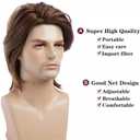 Mens Brown Wig Short Fluffy Natural Hair Synthetic Halloween Cosplay Costume Party Full Wigs