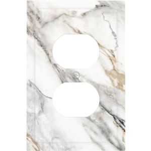 White Grey Marble Outlet Covers Decorative Gray Light Switch Cover Wall Plate Electrical Faceplate Lightswitch Electric for Bedroom Kitchen Bathroom Size 5" X 3"
