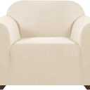 PrinceDeco Stretch Chair Cover Chair Slipcovers with Arms 1-Piece Chair Sofa Slipcovers or Living Room Non Slip Armchair Cover Furniture Protector Dogs Pet Friendly (Armchair, Biscotti Beige)