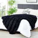 DREAMNINE Decorative Oversized 850GSM Fluffy Feather Faux Fur Throw Blanket 60" x 71", Soft Plush Long Shaggy Fuzzy Blankets, Double Sided Warm Elegant Furry Blanket for Valentine,Twin Size, Navy Blue