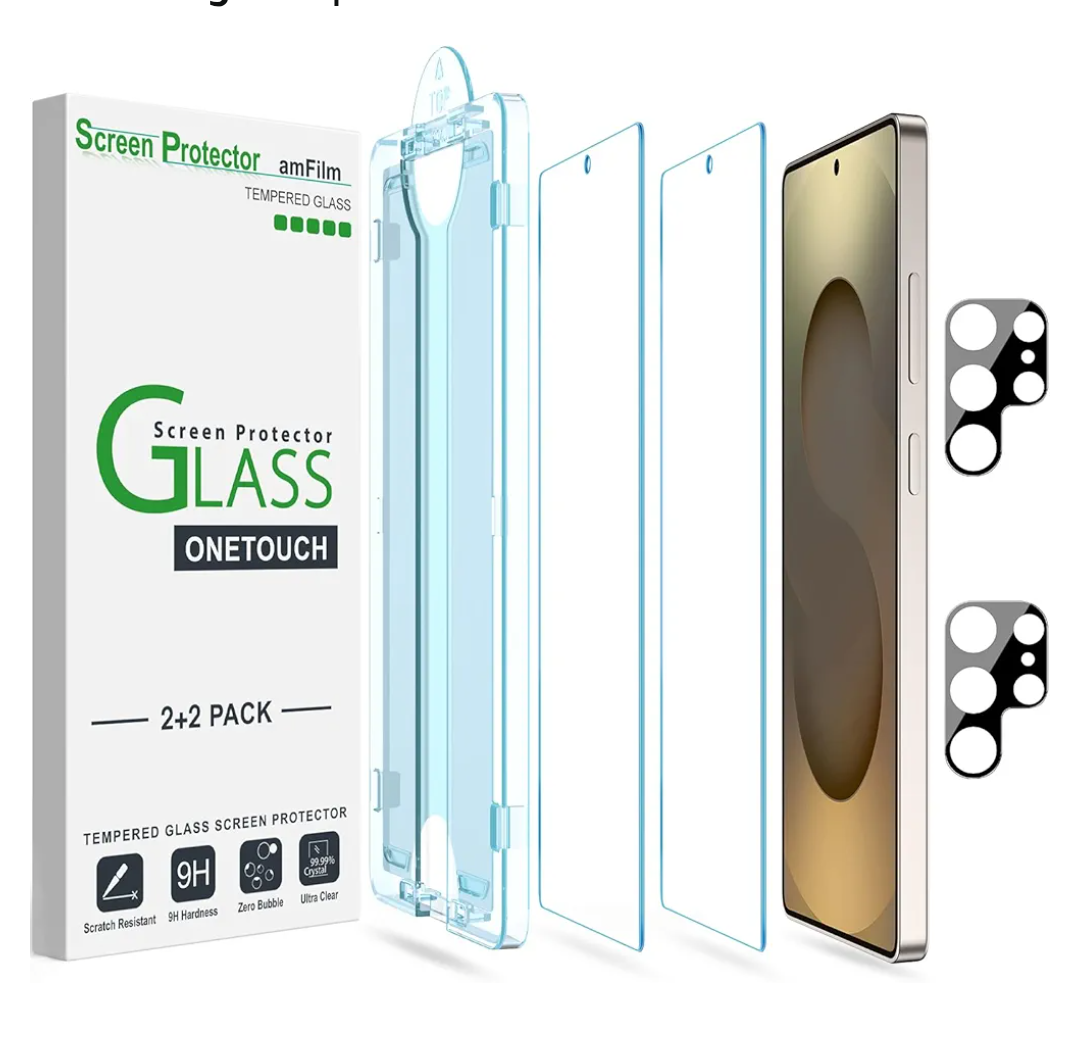 amFilm AutoAlignment OneTouch for Samsung Galaxy S25 Ultra 6.9" Screen Protector + Camera Lens Protector, Tempered Glass, 30 seconds Installation, Bubble Free, Case Friendly, AntiScratch [2+2 Pack]