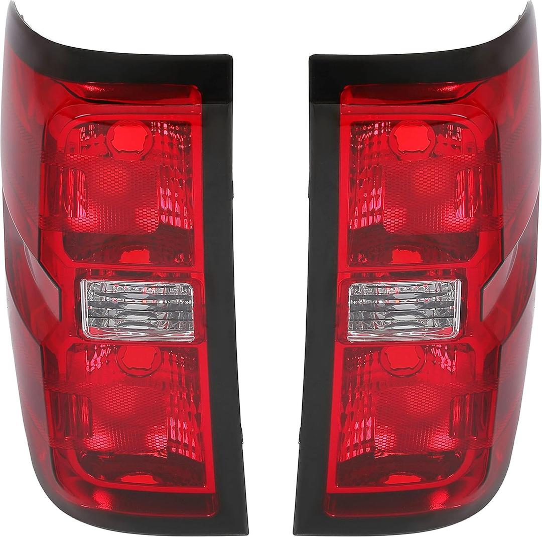 HECASA Tail Lights Assembly Compatible with 2014-2018 Chevy Chevrolet Silverado 1500/2500/3500 HD GMC Sierra 3500 HD Dually Model Replace for GM2800261 Brake Lamps Red Lens & Chrome Housing Pair (Driver & Passenger Side)
