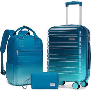 LARVENDER Carry on Luggage Sets 3 Piece, 20 Inch Suitcases, Ocean Breeze | 22x14x9 Airline Approved, Gradient PC+ABS Hardshell, Smooth 360 Wheels, TSA Lock, 3-Piece Set with Color-matched Backpack