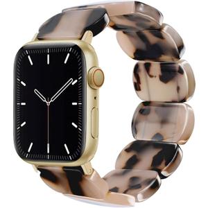 Resin Stretchy Watch Bands Women Compatible with Apple Watch 38mm 40mm 41mm 42mm (S11/10) Tortoise Light Bracelet Beaded Elastic Strap for iWatch Series11/10/9/8/7/6/5/4/3/2/1/SE/Ultra (S)