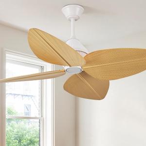 52" Ceiling Fan Without Lights, Tropical Ceiling Fans with APP and Remote Control, Indoor Palm Leaf Ceiling Fans for Living Room Bedroom Patios (Light Wood Grain), 52IN without Light