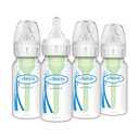 Dr. Brown's Natural Flow Anti-Colic Options+ Narrow Baby Bottle, 4 oz/120 mL, with Level 1 Slow Flow Nipple, 0m+, 4 Bottles