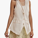 Women Y2K Dressy Denim Waistcoat Vest Sleeveless V Neck Button Down Vintage Fairy Grunge Bustier Cropped Top L