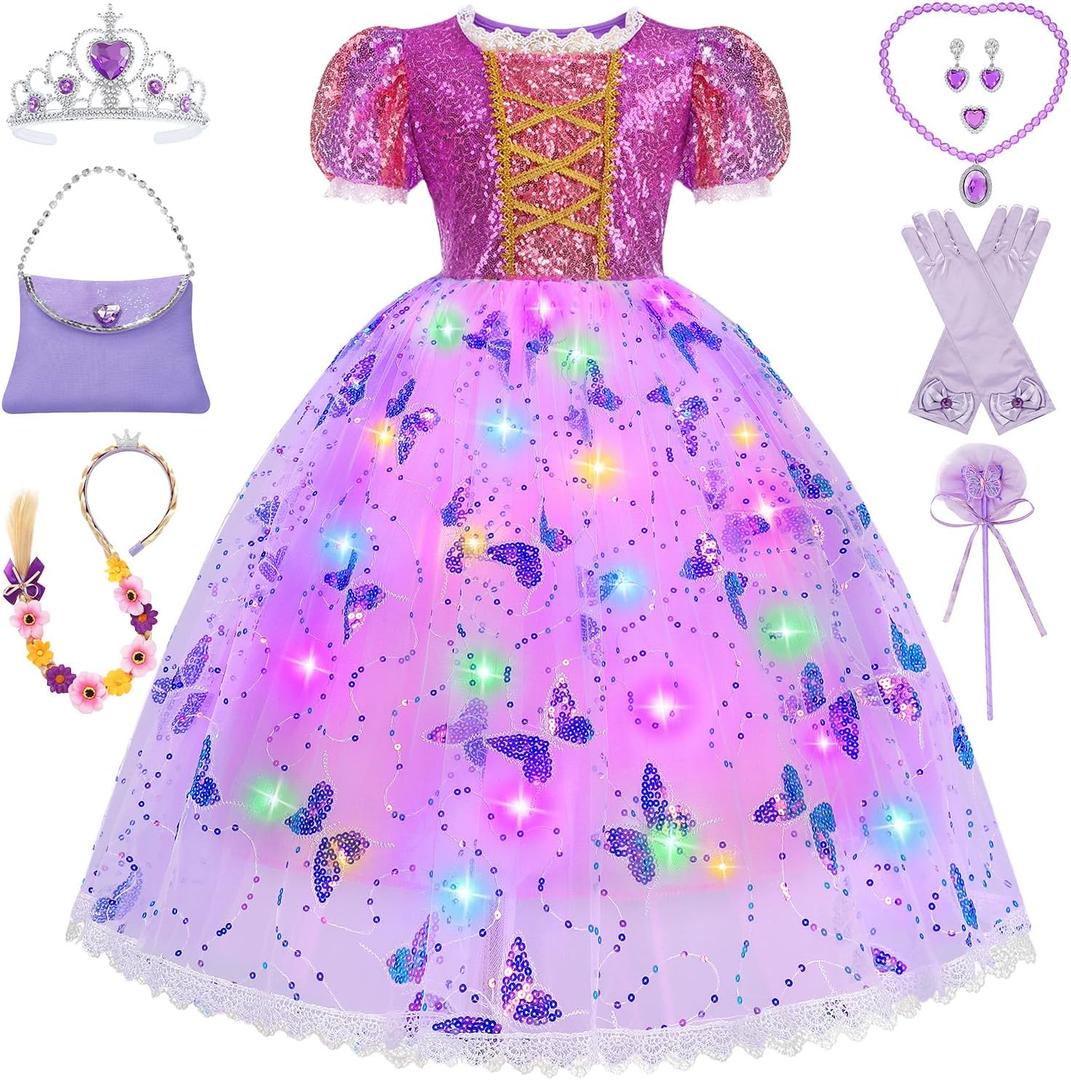 Girls Princess Dress for Kids Halloween Costume Birthday Outfits Gift Dress Up with Accessories (120/5-7 Years)