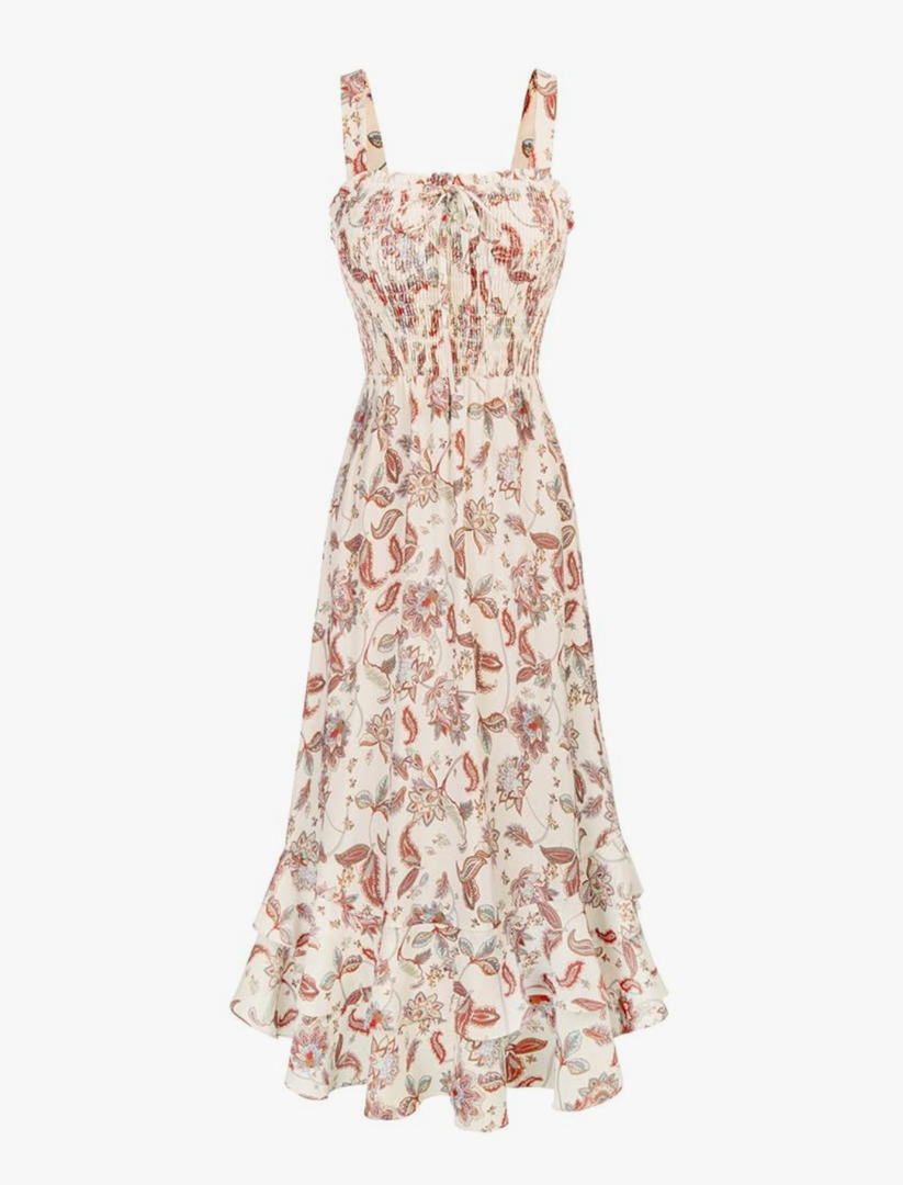 GRACE KARIN Women's 2025 Summer Floral Boho Dress Square Neck Strapped Swing A Line Sundress Beach Long Maxi Outfits 2XL