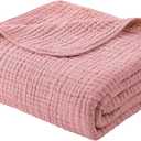 Yoofoss Muslin Blanket 100% Organic Cotton Large Twin Size 60" x 80" for Bed Couch Summer Gauze Blanket for Adults Lightweight and Breathable Bean Paste
