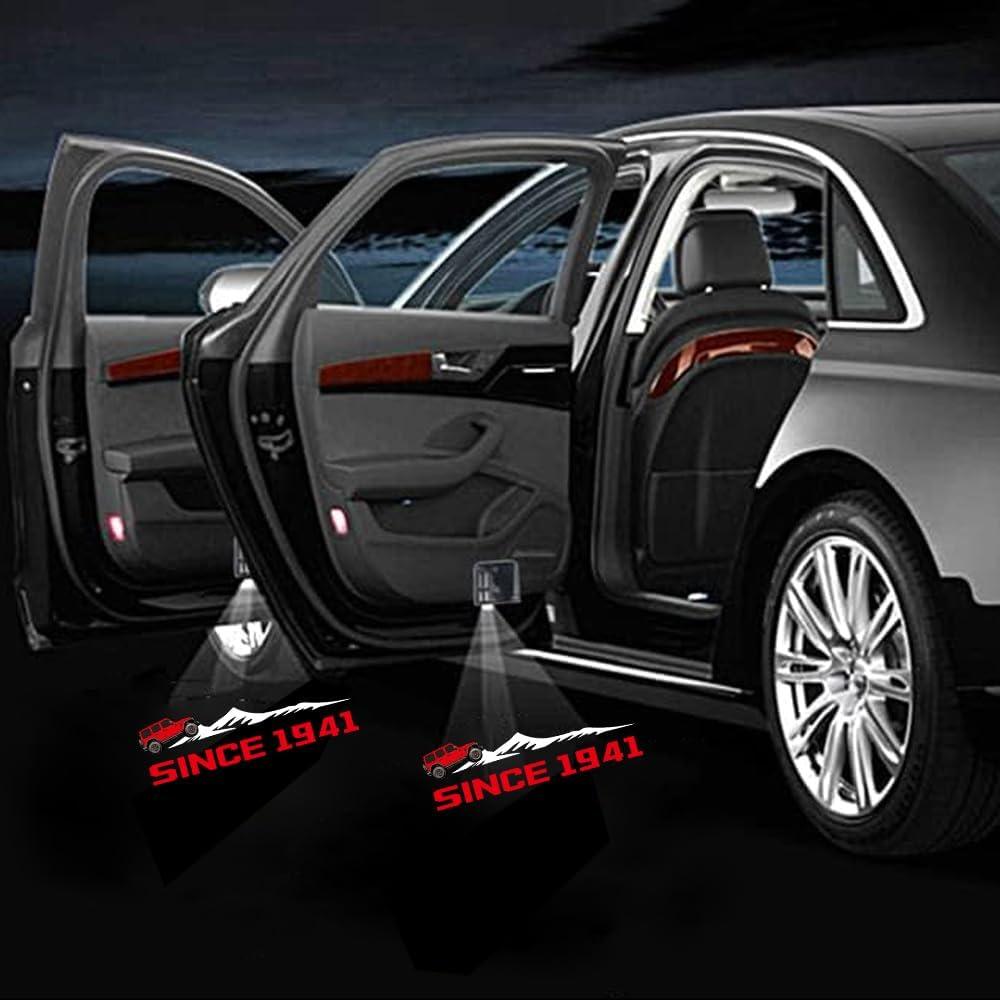 Carbon Fiber Car Door Lights Logo Projector 2PCS Car Wireless Door Welcome Light Compatible with Jeep Wrangler JL JLU 4XE Unlimited Sahara Sports Rubicon Gladiator JT(JP)