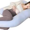 Maternity Pillow for Pregnant Women,57 Inch G-Shape Pregnancy Pillows for Side Sleeping,Relieves Back Pain, Leg & Belly Support, Comfort for Sleeping - Removable Velvet Cover (Blue)