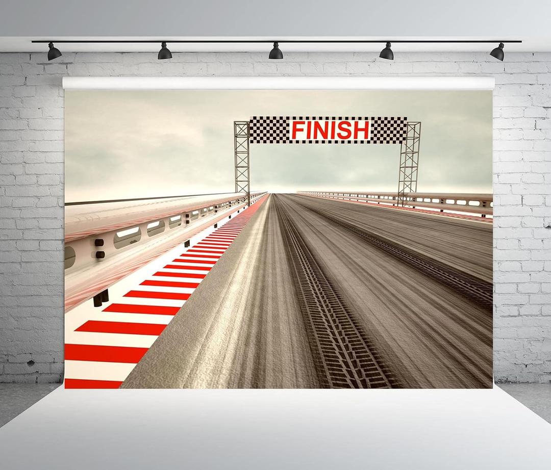 BELECO 7x5ft Fabric Racing Backdrop for Photography Finish Line Race Track Car Background Auto Moto Road Motorsport Backdrop for Kids Boys Birthday Party Decorations Photo Props (A12276)