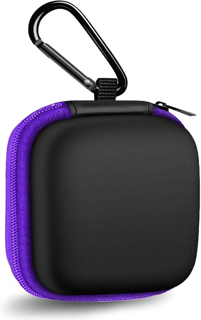 MOLOVA Square Earbud Case Portable EVA Carrying Case Storage Bag Tech Pouch Cell Phone Accessories Organizer with Carabiner for Earphone, Earbud, Earpieces, SD Memory Card, Camera Chips, Purple