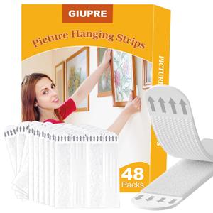 Picture Hanging Strips - 24-Pairs(48 Strips) Wall Sticky for Hanging Pictures on Wall Without Nails, Adhesive Picture Hangers Heavy Duty No Damage