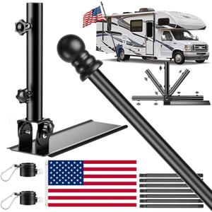 Patented 180° Adjustable Tailgate Flag Pole Kit - 10FT Portable RV Flagpole Mount with 3x5 250D US Flag & Tire Mount Base - Flag Holder for Truck, Camper, Trailer, Tailgating & Outdoor Events