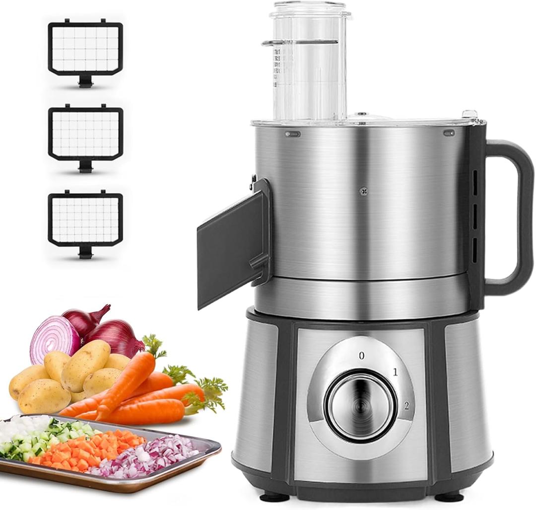 Anatole Electric Vegetable Dicer Stainless Steel Food Processor 16-Cup 300W Commercial Veggie Chopper Heavy Duty Fruits Cutter with 1/ 4" 3/ 8" 1/ 2" Blades Auto Discharge for Carrot Potato Onion