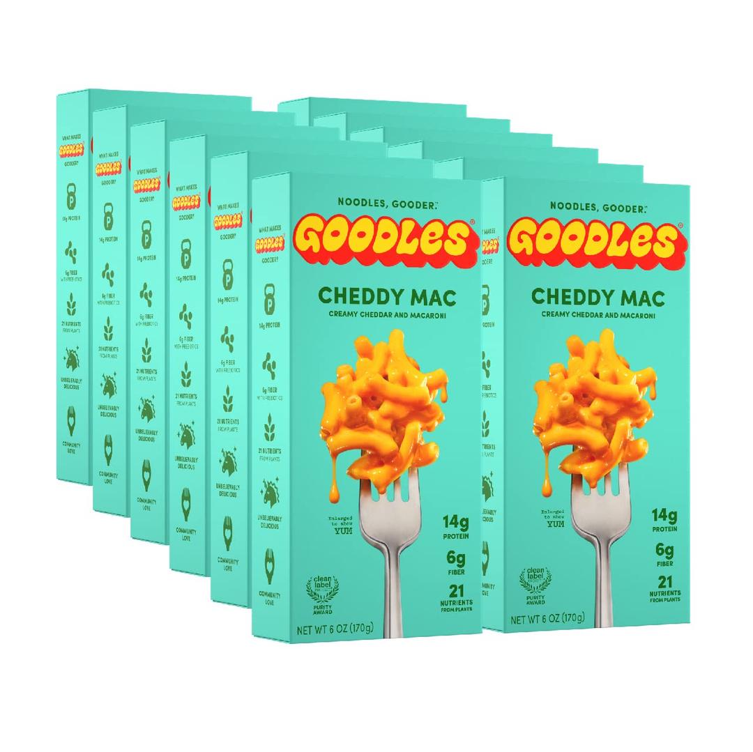 Goodles Cheddy Mac & Cheese 12 Pack, 6oz - 14g Protein, 6g Fiber with Prebiotics, 21 Nutrients and Made w/REAL Cheese! | Clean Label Certified (EXP 05/23/28)