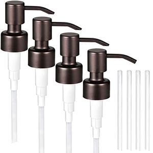 Komashr 4PC Soap Dispenser Lids - 304 Stainless Steel Replacement Pump with Waterproof Label Stickers 8 Pack Tubes Fit 28/400 Thread Neck Bottles，for Dish Soap, Lotions, Conditioner,Shampoo(Bronze)
