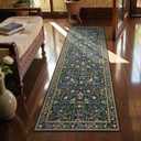 Beeiva Bird Floral Hallway Runner 2x6 Non Slip Washable Runner Rug Ultra Thin, Boho Stain Resistant Kitchen Rug Botanical Decor for Entryway Bedroom Laundry (Dark Green/Navy Blue)