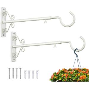 BOLITE Bird Feeder Hanger(16 to 24 Inch), Adjustable Hanging Plant Bracket, Wall Hooks for Hanging Bird Feeders, Planters, Lanterns, Wind Chimes, String Lights, 2 Pack, White