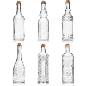 Assorted Clear Glass Bottles with Corks, 6 Pack, 2.5in X 9in, 16oz